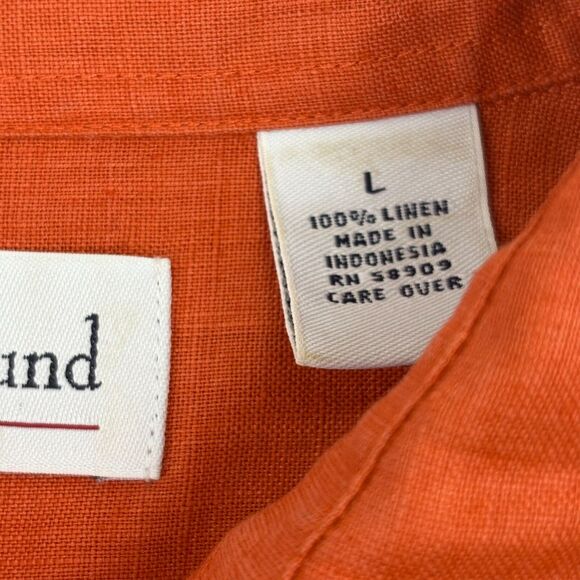 Westbound Orange Linen Button-Up LS Blouse Minimalist Beach Natural Large - Picture 4 of 14